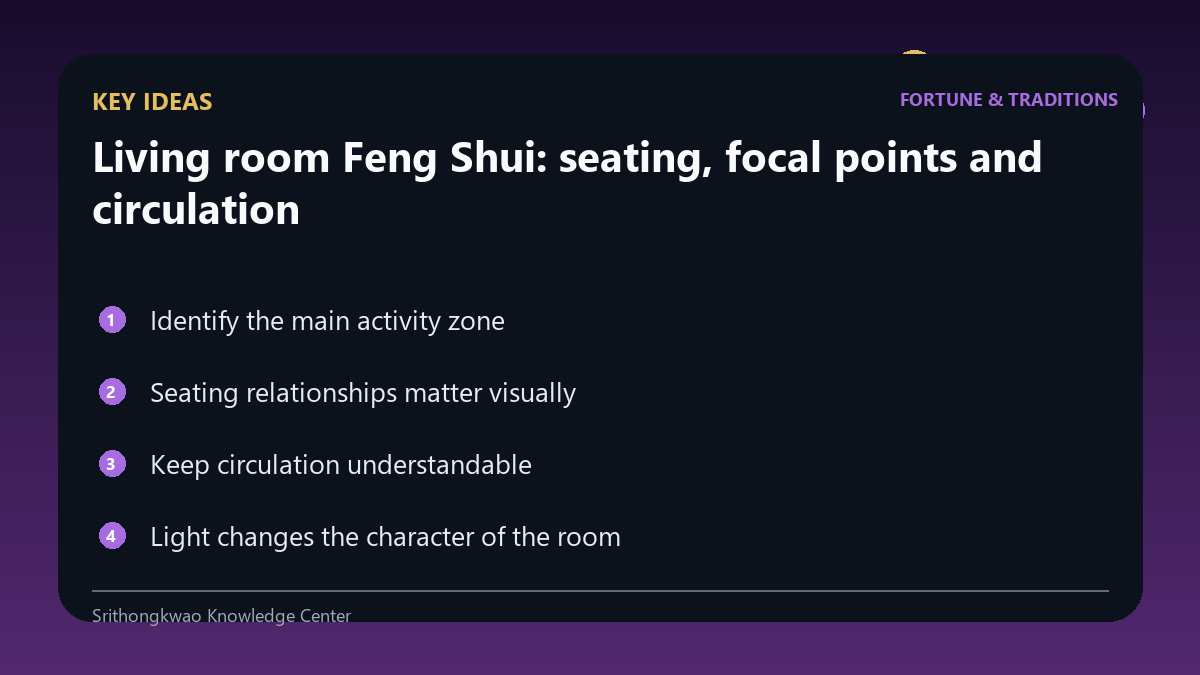 Key concepts for Living room Feng Shui: seating, focal points and circulation