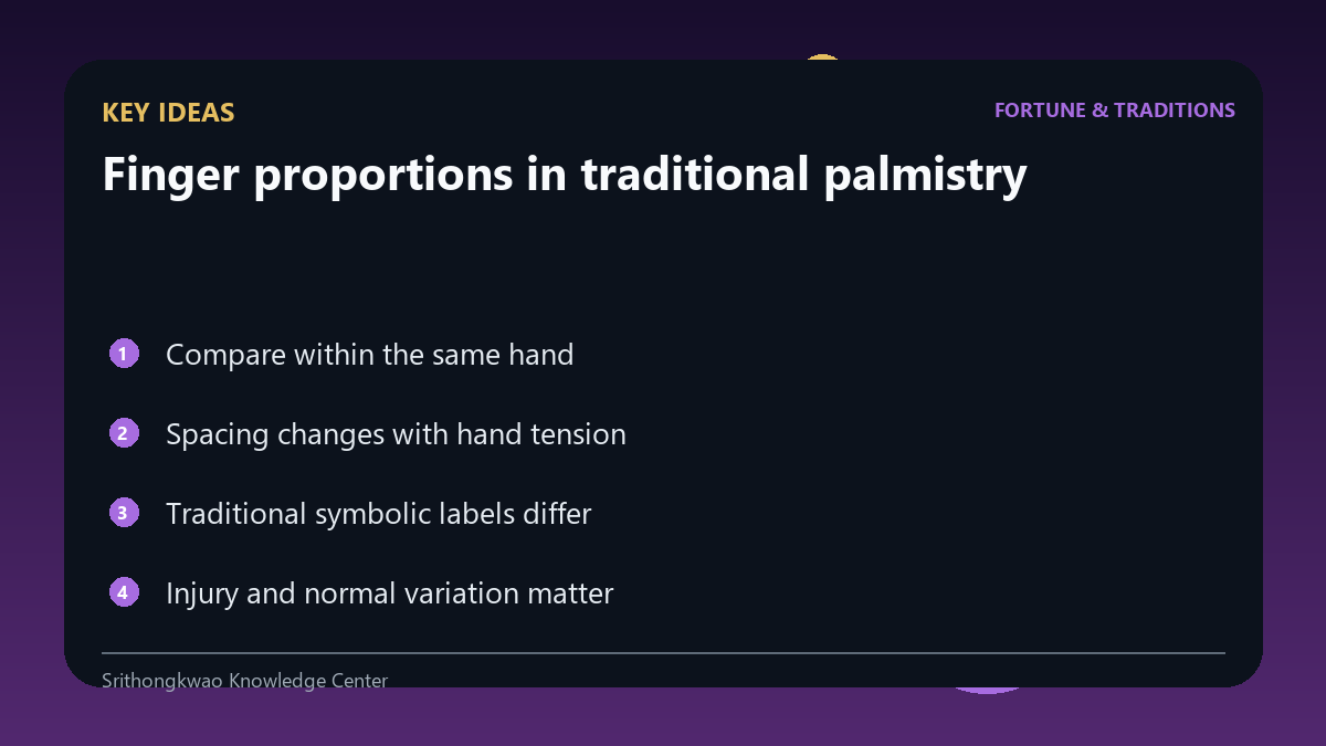 Key ideas from Finger proportions in traditional palmistry