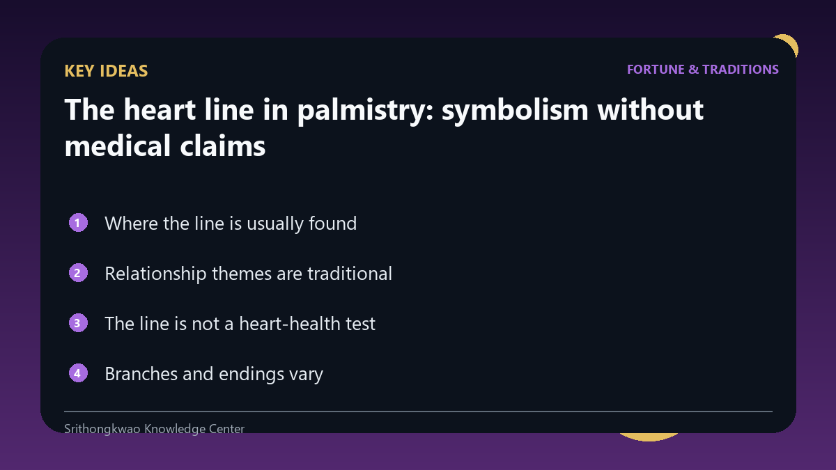 Key ideas from The heart line in palmistry: symbolism without medical claims