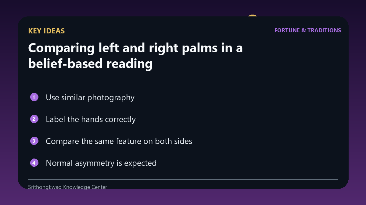 Key concepts for Comparing left and right palms in a belief-based reading
