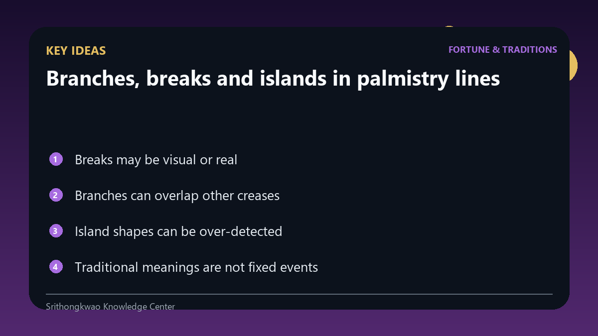 Key concepts for Branches, breaks and islands in palmistry lines