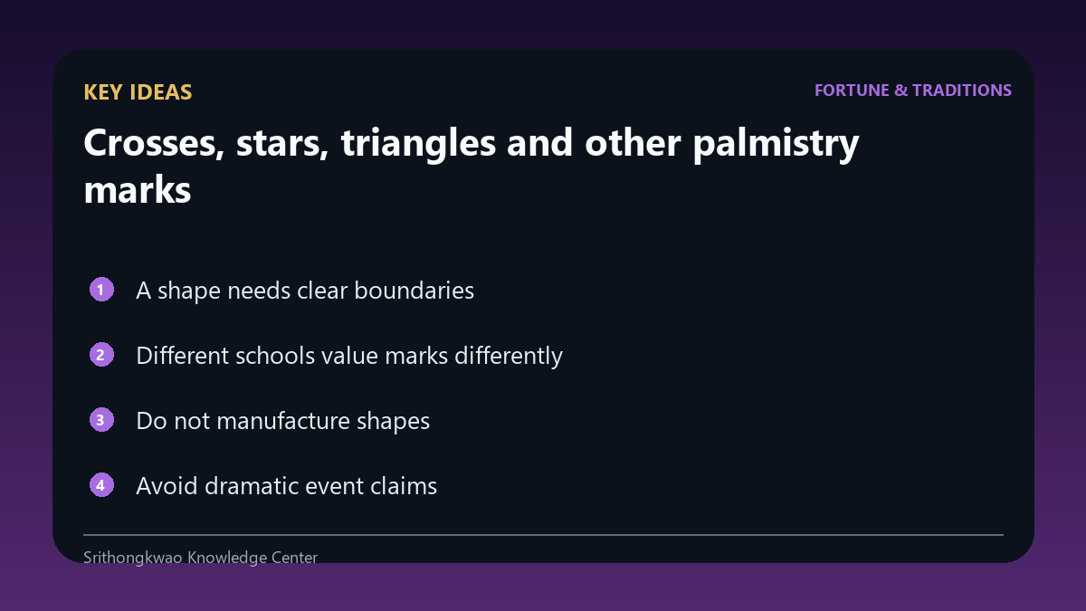 Key concepts for Crosses, stars, triangles and other palmistry marks