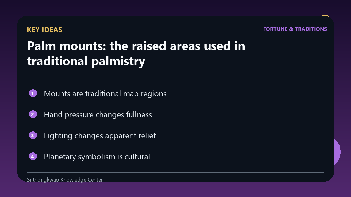 Key concepts for Palm mounts: the raised areas used in traditional palmistry