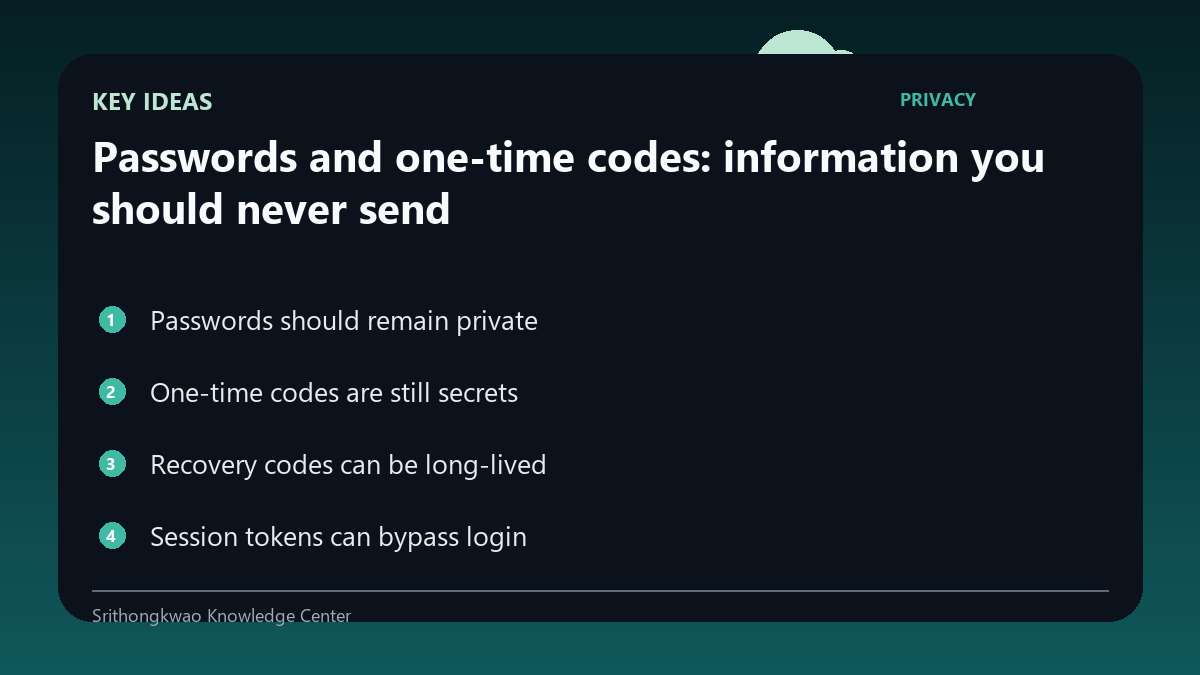 Key ideas from Passwords and one-time codes: information you should never send