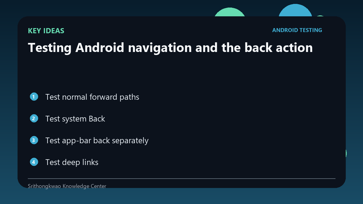 Key concepts for Testing Android navigation and the back action