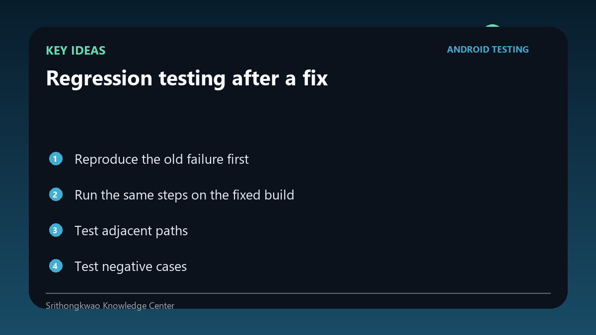 Key concepts for Regression testing after a fix